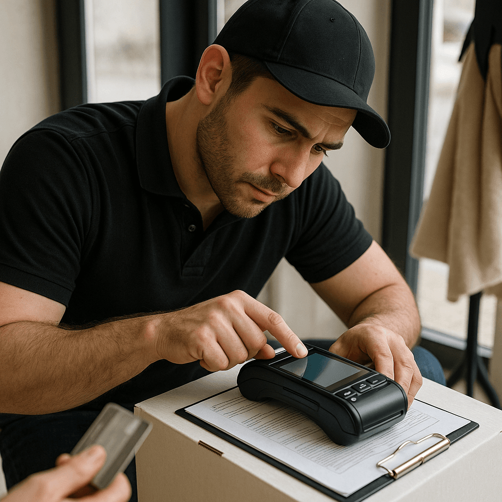 Technician installing a POS terminal